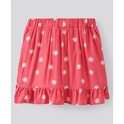 Pine Kids Printed Soft Rayon Skirt with Frills Knee Length - Rose Quartz