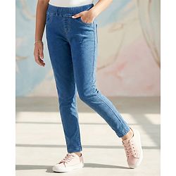 Pine Kids Cotton Full Length Stretchable Jeggings with Elasticated Waistband Washed - Light Blue