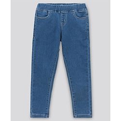 Pine Kids Cotton Full Length Stretchable Jeggings with Elasticated Waistband Washed - Light Blue