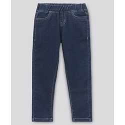 Pine Kids Cotton Full Length Stretchable Jeggings with Elasticated Waistband Washed - Medium Blue