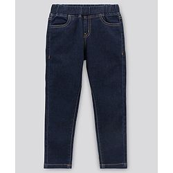 Pine Kids Cotton Full Length Stretchable Jeggings with Elasticated Waistband Washed - Dark Blue