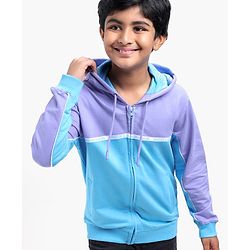 Pine Kids Full Sleeves Biowashed Hooded Sweatshirt Text Print - Blue Purple