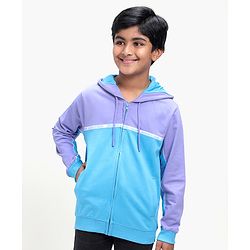 Pine Kids Full Sleeves Biowashed Hooded Sweatshirt Text Print - Blue Purple