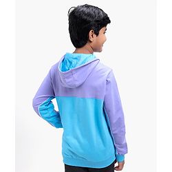 Pine Kids Full Sleeves Biowashed Hooded Sweatshirt Text Print - Blue Purple