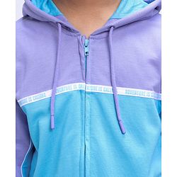 Pine Kids Full Sleeves Biowashed Hooded Sweatshirt Text Print - Blue Purple
