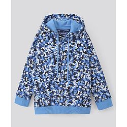 Pine Kids Full Sleeves Biowashed Hooded Printed Sweatshirt - Blue