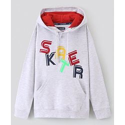 Pine Kids Hooded Full Sleeve Sweatshirt with Skater Print - Grey Melange