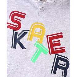 Pine Kids Hooded Full Sleeve Sweatshirt with Skater Print - Grey Melange