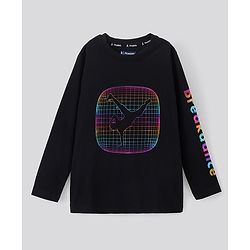 Pine Kids Cotton Knit Full Sleeves Text Printed Biowash T Shirt - Black