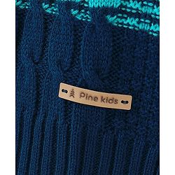 Pine Kids Moderate Winter Cable Knit Full Sleeves Sweater - White Navy Blue