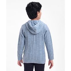 Pine Kids Full Sleeves Hooded Sweater With Cable Structure- Blue