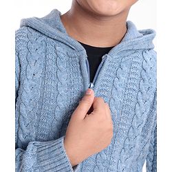 Pine Kids Full Sleeves Hooded Sweater With Cable Structure- Blue