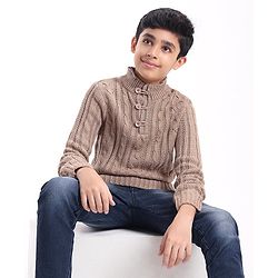 Pine Kids Full Sleeves Cable Knit Sweater- Beige