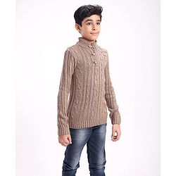 Pine Kids Full Sleeves Cable Knit Sweater- Beige