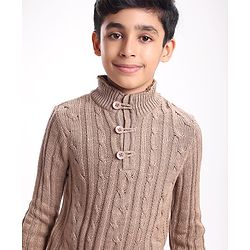 Pine Kids Full Sleeves Cable Knit Sweater- Beige