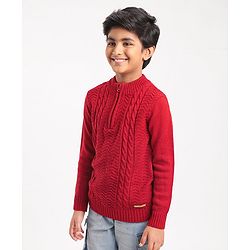Pine Kids Full Sleeves Solid Sweater - Deep Red