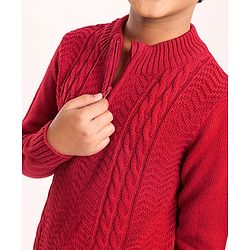 Pine Kids Full Sleeves Solid Sweater - Deep Red