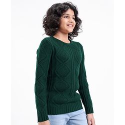 Pine Kids Fine Knit Full Sleeves Pullovers Sweaters Textured - Green