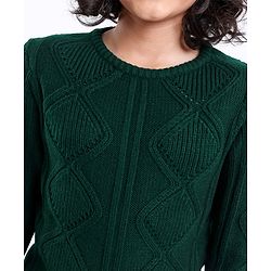 Pine Kids Fine Knit Full Sleeves Pullovers Sweaters Textured - Green