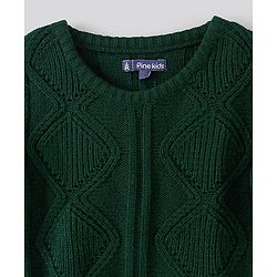 Pine Kids Fine Knit Full Sleeves Pullovers Sweaters Textured - Green