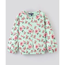 Pine Kids Full Sleeves Bio Washed Top Floral Print- Green