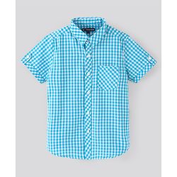 Pine Kids Half Sleeves Softener Wash Checked Shirt Solid Color Inner Tee - Sky Blue
