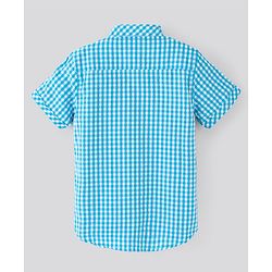 Pine Kids Half Sleeves Softener Wash Checked Shirt Solid Color Inner Tee - Sky Blue