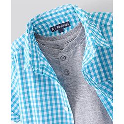 Pine Kids Half Sleeves Softener Wash Checked Shirt Solid Color Inner Tee - Sky Blue
