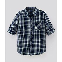 Pine Kids Full Sleeves Softner Wash Check Shirt - Green Blue