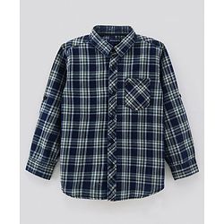 Pine Kids Full Sleeves Softner Wash Check Shirt - Green Blue