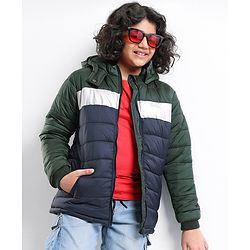 Pine Kids Full Sleeves Metallic Color Block Hooded Jacket for Moderate Winter - Multicolour