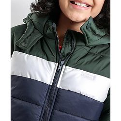 Pine Kids Full Sleeves Metallic Color Block Hooded Jacket for Moderate Winter - Multicolour