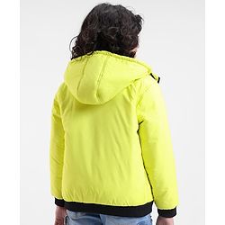 Pine Kids Full Sleeves Moderate Winter Solid Puffed Hooded Jacket - Neon Green