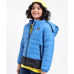 Pine Kids Full Sleeves Moderate Winter Padded Jacket with Hoodie - Blue