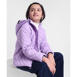 Pine Kids Full Sleeves Solid Padded Jacket With Detachable Hoodie - Violet