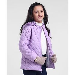 Pine Kids Full Sleeves Solid Padded Jacket With Detachable Hoodie - Violet