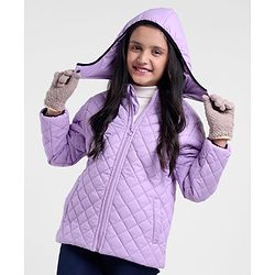 Pine Kids Full Sleeves Solid Padded Jacket With Detachable Hoodie - Violet