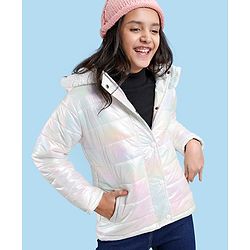 Pine Kids Full Sleeves Hooded Padded Jacket with Holographic Print for Moderate Winter - Multicolour