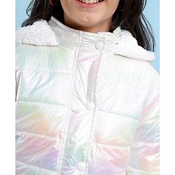 Pine Kids Full Sleeves Hooded Padded Jacket with Holographic Print for Moderate Winter - Multicolour