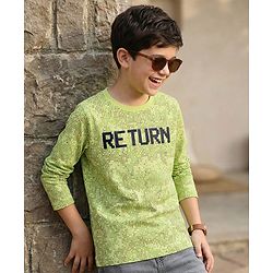 Pine Kids Full Sleeves Biowashed T-Shirt Text Print - Light Green
