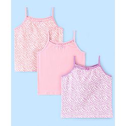 Pine Kids Cotton Stretchable Printed Singlet Slip with Antimicrobial and Bio Wash  Pack of 3 - Light Pink & Purple