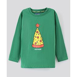 Pine Kids Full Sleeves 100% Cotton Christmas Print Night Suit - Green