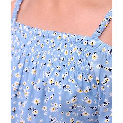 Pine Kids Rayon Woven Cold Shoulder Floral Printed Flared Dress - Sky Blue
