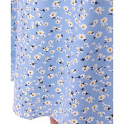 Pine Kids Rayon Woven Cold Shoulder Floral Printed Flared Dress - Sky Blue