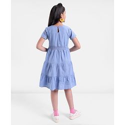 Pine Kids Half Sleeves Floral Embroidered Frock - Light Blue
