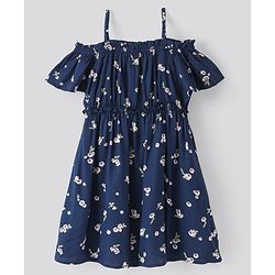 Pine Kids Half Sleeves All Over Printed Frock - Navy Blue