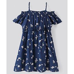 Pine Kids Half Sleeves All Over Printed Frock - Navy Blue