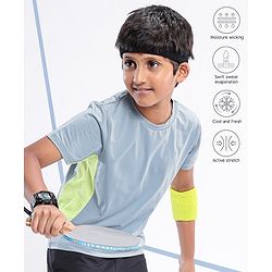 Pine Active High stretch Half Sleeves Solid T-Shirt with Breathable Side Mesh Panel- Blue Green