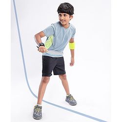 Pine Active High stretch Half Sleeves Solid T-Shirt with Breathable Side Mesh Panel- Blue Green
