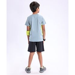 Pine Active High stretch Half Sleeves Solid T-Shirt with Breathable Side Mesh Panel- Blue Green